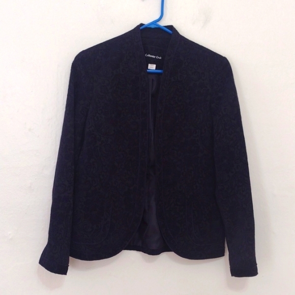 Coldwater Creek Navy Damask Corduroy Open Blazer w Pockets Size XS - Picture 13 of 14